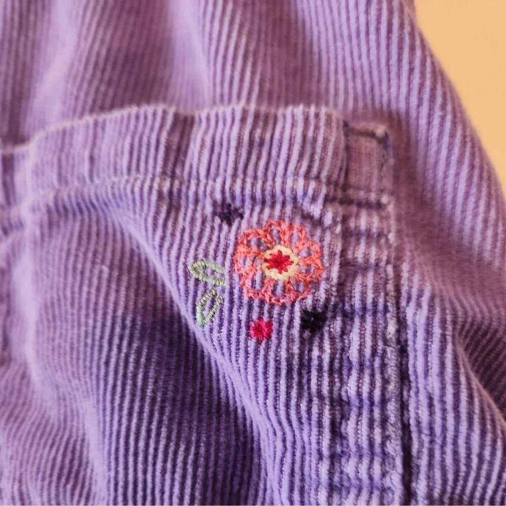 OshKosh B’Gosh Corduroy Overalls Purple Dress Sz 24mos Embroidered Flowers Y2K